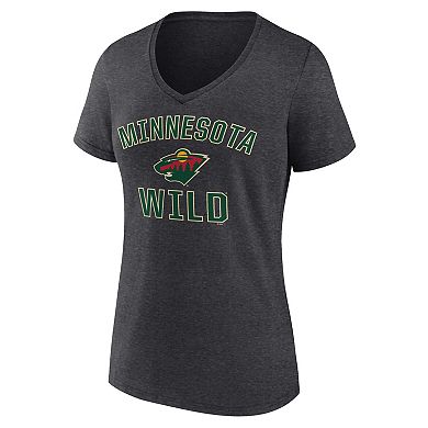 Women's Logo Athletic Heather Charcoal Minnesota Wild Arch Victory V-Neck T-Shirt