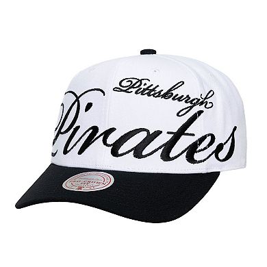 Unisex Mitchell & Ness White/Black Pittsburgh Pirates XL Script Pro Crown Adjustable Hat