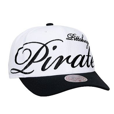 Unisex Mitchell & Ness White/Black Pittsburgh Pirates XL Script Pro Crown Adjustable Hat