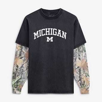 Men's Uscape Apparel Black/Camo Michigan Wolverines Back Bay Twofer Heavyweight Long Sleeve T-Shirt