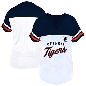 Women's Profile White/Navy Detroit Tigers Plus Size Two-Stripe V-Neck T-Shirt