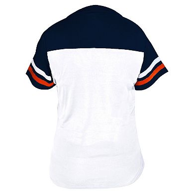 Women's Profile White/Navy Detroit Tigers Plus Size Two-Stripe V-Neck T-Shirt
