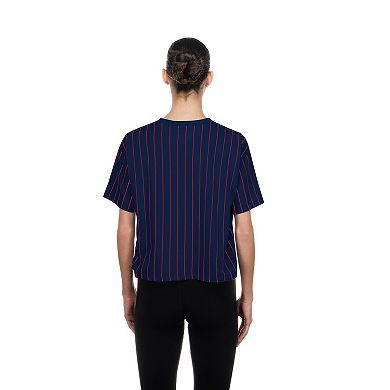 Women's New Era Navy Minnesota Twins Throwback Meshback Pinstripe Boxy T-Shirt