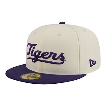 Men's New Era Cream/Purple LSU Tigers Two-Tone Script 59FIFTY Fitted Hat