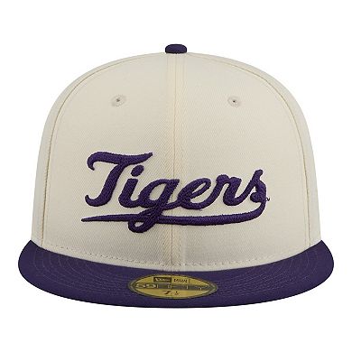 Men's New Era Cream/Purple LSU Tigers Two-Tone Script 59FIFTY Fitted Hat