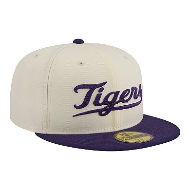 Men's New Era Cream/Purple LSU Tigers Two-Tone Script 59FIFTY Fitted Hat