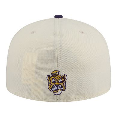 Men's New Era Cream/Purple LSU Tigers Two-Tone Script 59FIFTY Fitted Hat