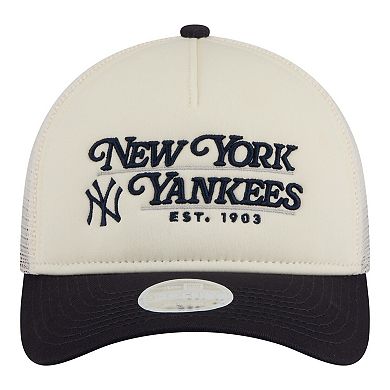 Women's New Era Light Beige/Navy New York Yankees Retro 9FORTY M-Crown A-Frame Trucker Adjustable Hat