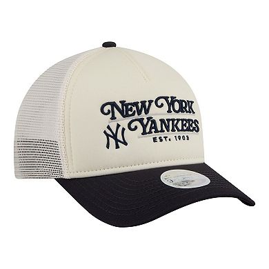 Women's New Era Light Beige/Navy New York Yankees Retro 9FORTY M-Crown A-Frame Trucker Adjustable Hat