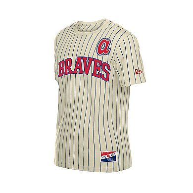 Men's New Era Cream Atlanta Braves Throwback Meshback Pinstripe T-Shirt