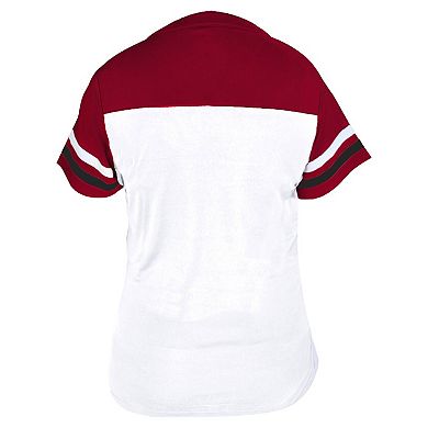 Women's Profile White/Red Cincinnati Reds Plus Size Two-Stripe V-Neck T-Shirt
