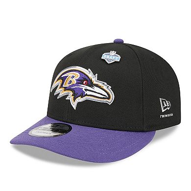 Men's New Era Black/Purple Baltimore Ravens 2026 NFL Draft On Stage Pre-Curved 9FIFTY Snapback Hat