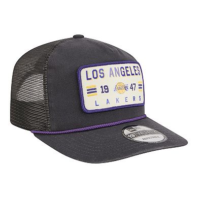 Men's New Era Charcoal Los Angeles Lakers Washed Patch 19TWENTY Adjustable Trucker Hat