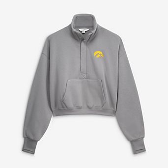 Women's ZooZatz Gray Iowa Hawkeyes Cropped Powerhouse Half-Snap Sweatshirt