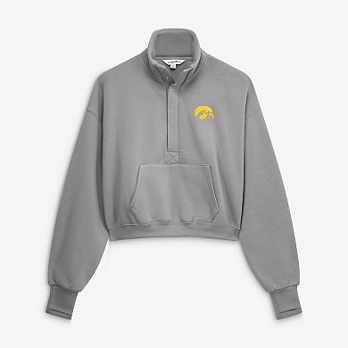 Women's ZooZatz Gray Iowa Hawkeyes Cropped Powerhouse Half-Snap Sweatshirt