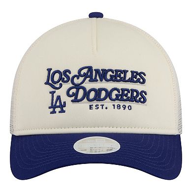 Women's New Era Light Beige/Royal Los Angeles Dodgers Retro 9FORTY M-Crown A-Frame Trucker Adjustable Hat