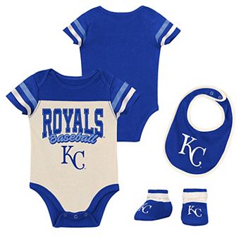 Newborn Outerstuff Cream/Royal Kansas City Royals Up One Three-Piece Bodysuit, Bib & Booties Set