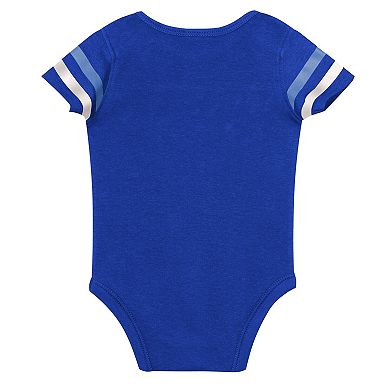 "Newborn Outerstuff Cream/Royal Kansas City Royals Up One Three-Piece Bodysuit, Bib & Booties Set"