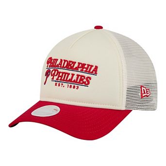 Women's New Era Light Beige/Red Philadelphia Phillies Retro 9FORTY M-Crown A-Frame Trucker Adjustable Hat