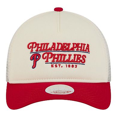 Women's New Era Light Beige/Red Philadelphia Phillies Retro 9FORTY M-Crown A-Frame Trucker Adjustable Hat