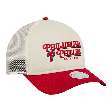 Women's New Era Light Beige/Red Philadelphia Phillies Retro 9FORTY M-Crown A-Frame Trucker Adjustable Hat