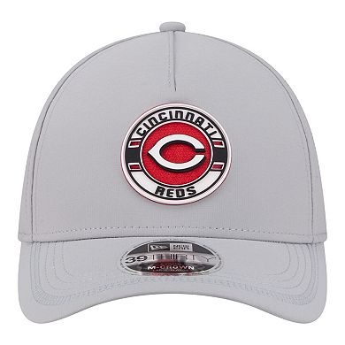 Men's New Era Gray Cincinnati Reds Patch 39THIRTY A-Frame M-Crown Perforated Flex Hat