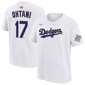 Youth Nike Shohei Ohtani White Los Angeles Dodgers 2026 Gold Collection Name & Number T-Shirt