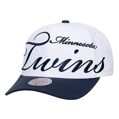 Unisex Mitchell & Ness White/Navy Minnesota Twins XL Script Pro Crown Adjustable Hat