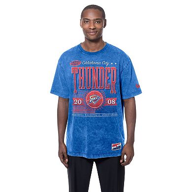 Men's New Era Blue Oklahoma City Thunder Oversized Throwback Collection Mineral Wash T-Shirt