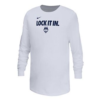 Youth Nike White UConn Huskies On-Court Bench Legend Dri-FIT Long Sleeve T-Shirt