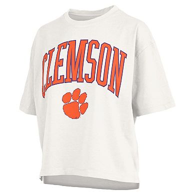 Women's Pressbox White Clemson Tigers Plus Size Nelson Motley Crew Oversized Slub T-Shirt