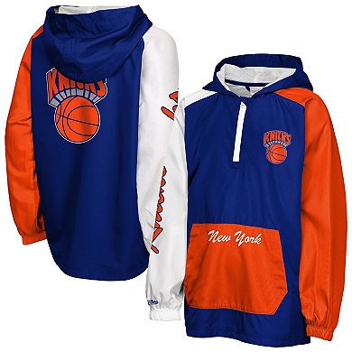 Youth Mitchell & Ness Blue New York Knicks Playoff Anorak Quarter-Zip Windbreaker