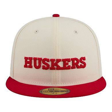 Men's New Era Cream/Scarlet Nebraska Huskers Two-Tone Script 59FIFTY Fitted Hat
