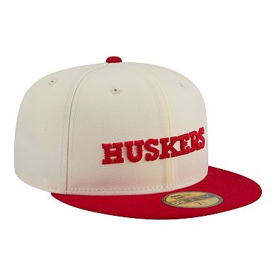 Men's New Era Cream/Scarlet Nebraska Huskers Two-Tone Script 59FIFTY Fitted Hat