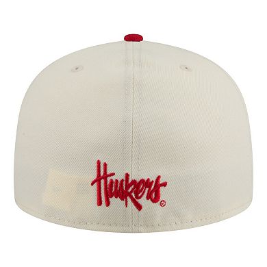 Men's New Era Cream/Scarlet Nebraska Huskers Two-Tone Script 59FIFTY Fitted Hat