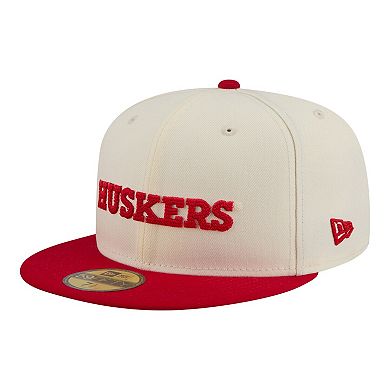 Men's New Era Cream/Scarlet Nebraska Huskers Two-Tone Script 59FIFTY Fitted Hat