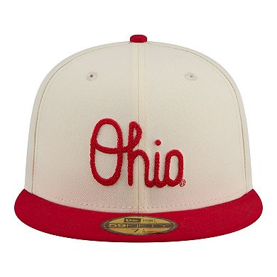 Men's New Era Cream/Scarlet Ohio State Buckeyes Two-Tone Script 59FIFTY Fitted Hat