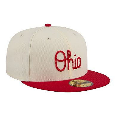 Men's New Era Cream/Scarlet Ohio State Buckeyes Two-Tone Script 59FIFTY Fitted Hat