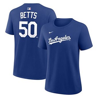 Women's Nike Mookie Betts Royal Los Angeles Dodgers Alternate Name & Number T-Shirt