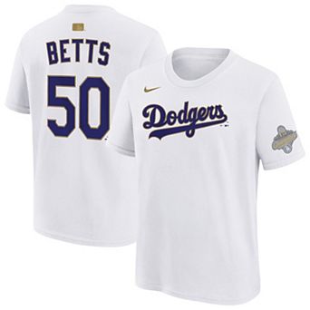 Youth Nike Mookie Betts White Los Angeles Dodgers 2026 Gold Collection Name & Number T-Shirt