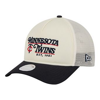 Women's New Era Light Beige/Navy Minnesota Twins Retro 9FORTY M-Crown A-Frame Trucker Adjustable Hat