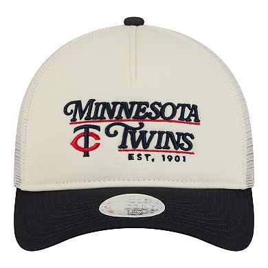 Women's New Era Light Beige/Navy Minnesota Twins Retro 9FORTY M-Crown A-Frame Trucker Adjustable Hat