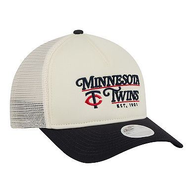 Women's New Era Light Beige/Navy Minnesota Twins Retro 9FORTY M-Crown A-Frame Trucker Adjustable Hat