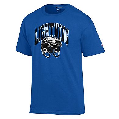 Men's Champion Royal Tampa Bay Lightning Helmet T-Shirt