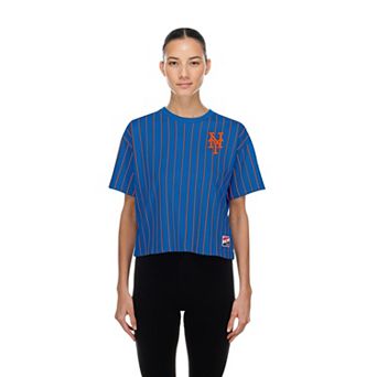 Women's New Era Royal New York Mets Throwback Meshback Pinstripe Boxy T-Shirt
