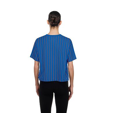 Women's New Era Royal New York Mets Throwback Meshback Pinstripe Boxy T-Shirt
