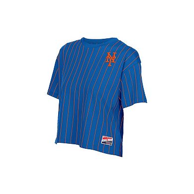 Women's New Era Royal New York Mets Throwback Meshback Pinstripe Boxy T-Shirt