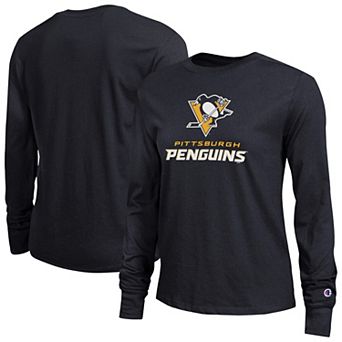 Women's Champion Black Pittsburgh Penguins Wordmark Lockup Long Sleeve T-Shirt