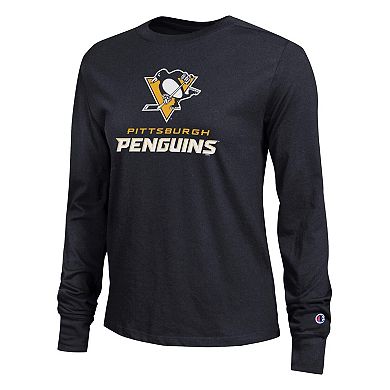 Women's Champion Black Pittsburgh Penguins Wordmark Lockup Long Sleeve T-Shirt