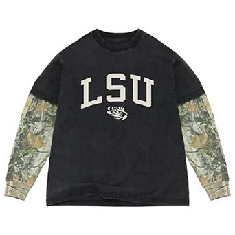 Men's Uscape Apparel Black/Camo LSU Tigers Back Bay Twofer Heavyweight Long Sleeve T-Shirt